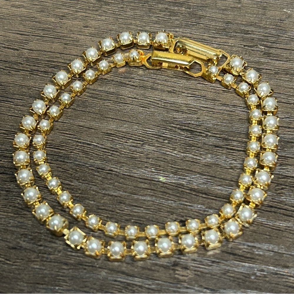 Pair of Gold Tone and Faux Pearl Bracelet